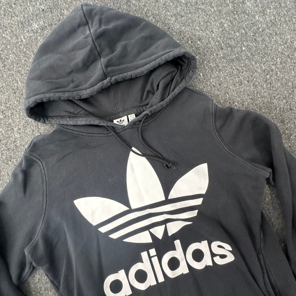 Adidas Originals Womens Trefoil Hoodie Size Large Black White Logo Sweatshirt L